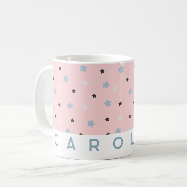 Cute Pink Star Pattern Personalised Name Mug (Front Left)