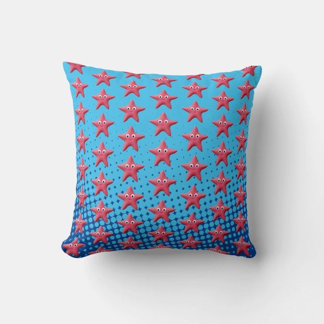 Cute Pink Starfish Blue Ocean Cushion (Front)