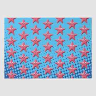 Cute Pink Starfish Blue Ocean Tissue Paper