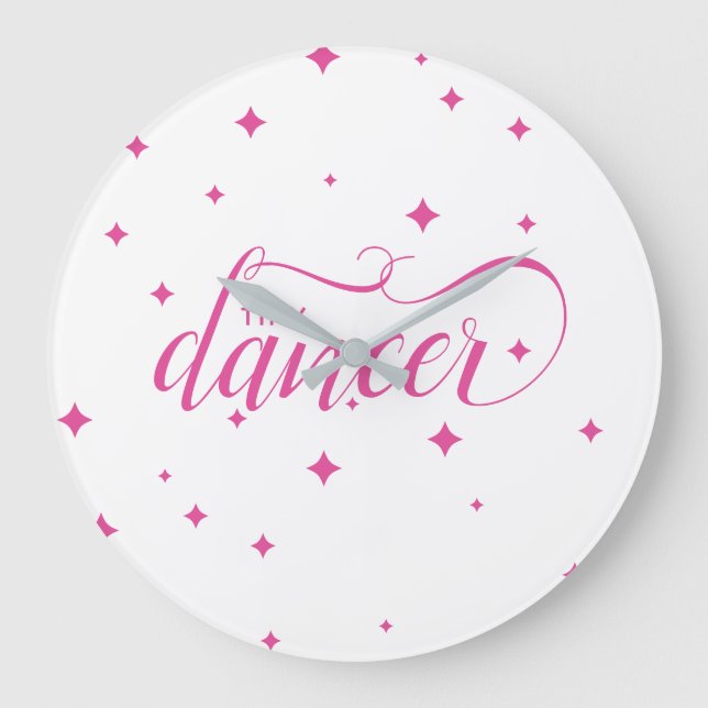 Cute Pink Starry Tiny Dancer Large Clock (Front)