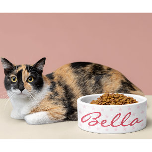 Cute Pink Stars Cat Kitty Kitten Puppy Name Food Bowl