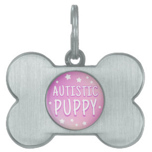 Cute Pink Stars Gradient Autistic Puppy Pet ID Tag