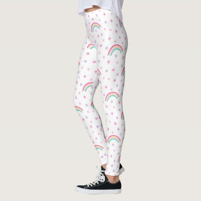 Cute Pink Stars Rainbow Womens Leggings (Left)