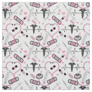 Cute Pink Stethoscope Nurse   Doctor EKG Pattern Fabric