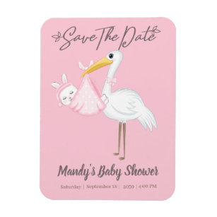 Cute Pink Stork Save the Date Flexible Magnet