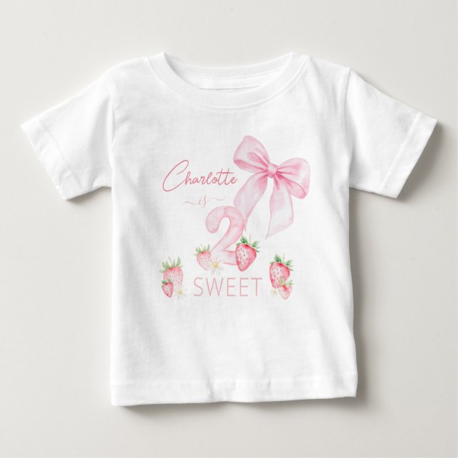 Cute Pink Strawberries 2 Two Sweet 2nd Birthday Baby T-Shirt (Front)