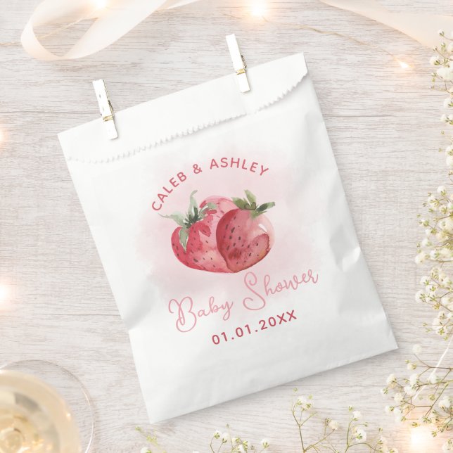 Cute Pink Strawberry Baby Shower Favour Bag (Clipped)