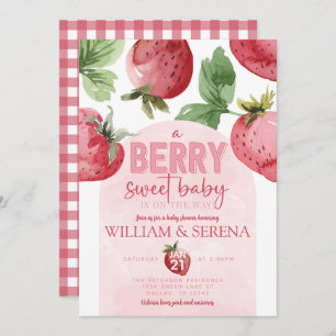 Cute Pink Strawberry Berry Sweet Baby Shower Invitation