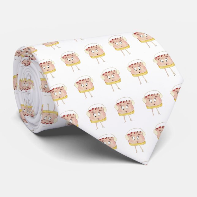 Cute Pink Strawberry Cheesecake Quirky Cake Art Tie (Rolled)