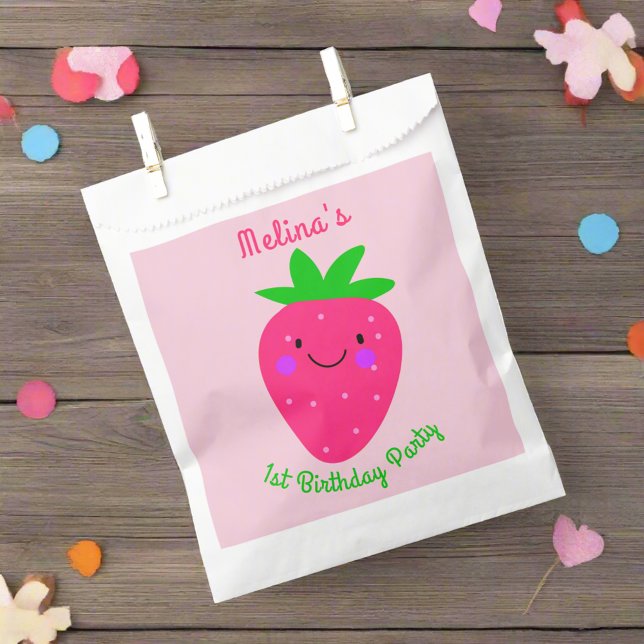 Cute Pink Strawberry Girl 1st Birthday Party  Favour Bag (Creator Uploaded)