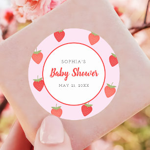 Cute Pink Strawberry Girl Baby Shower Favour Classic Round Sticker