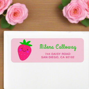 Cute Pink Strawberry Girly Script Return Address Label