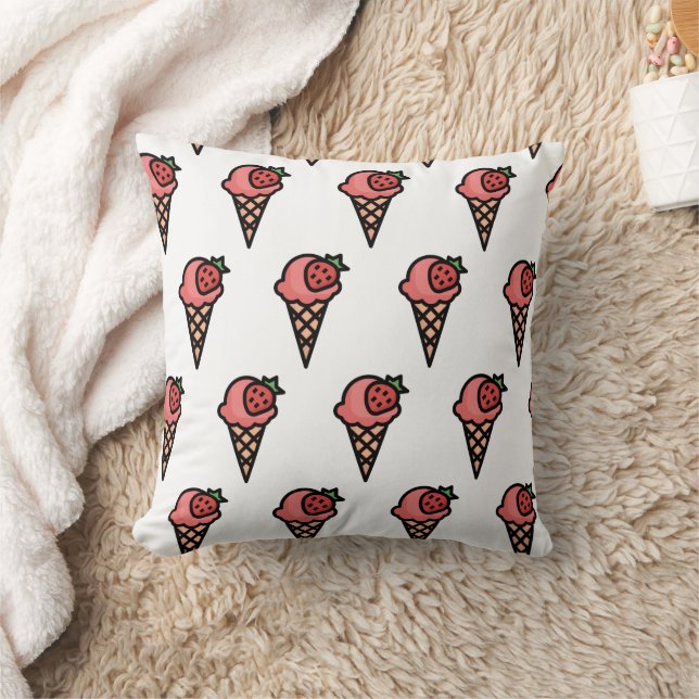 Cute Pink Strawberry Ice Cream Aesthetic Pattern Cushion (Blanket)