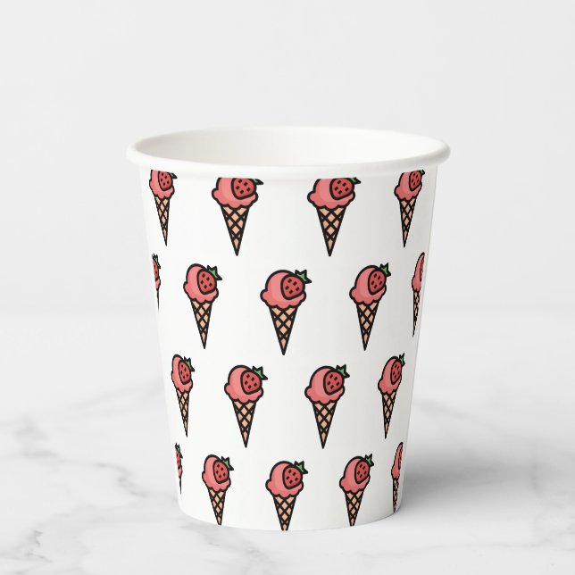 Cute Pink Strawberry Ice Cream Aesthetic Pattern Paper Cups (Back)