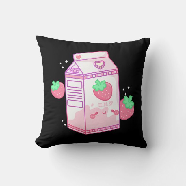 Cute Pink Strawberry Milk Japanese Kawaii Retro s  Cushion (Front)