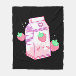 Cute Pink Strawberry Milk Japanese Kawaii Retro s Fleece Blanket