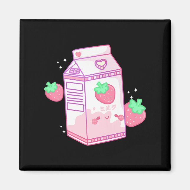 Cute Pink Strawberry Milk Japanese Kawaii Retro s  Magnet (Front)