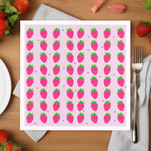 Cute Pink Strawberry Pattern Birthday Party Kids Napkin