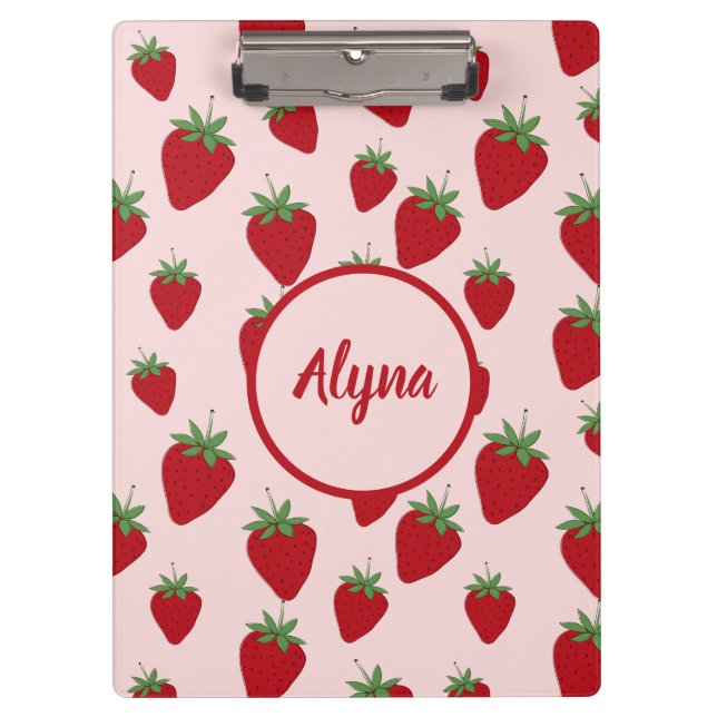 Cute Pink Strawberry Pattern Clipboard (Front)