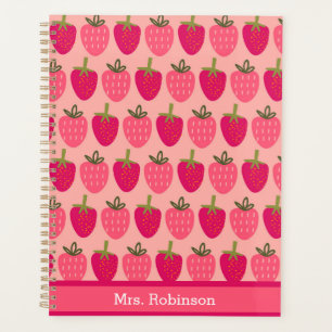 Cute pink Strawberry Pattern Monthly & Weekly Planner