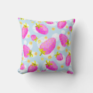 Cute Pink Strawberry Throw Throw Pillow