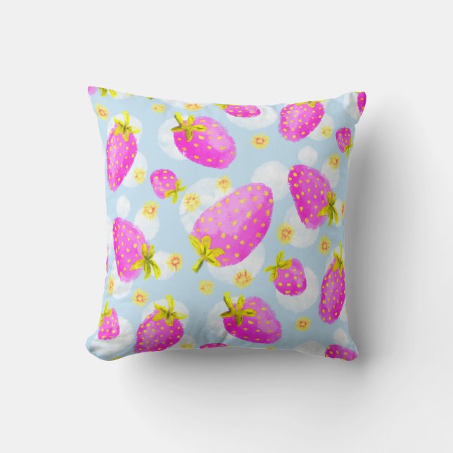 Cute Pink Strawberry Throw Throw Pillow (Front)