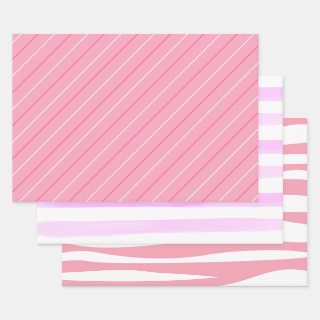 Cute Pink Stripe Collection Girly Decoupage Wrapping Paper Sheet (Set)