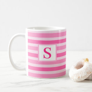 Cute Pink Striped Design Custom Initial Coffee Mug