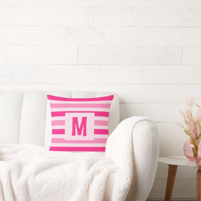 Cute Pink Striped Design Single Initial Cushion (Couch)