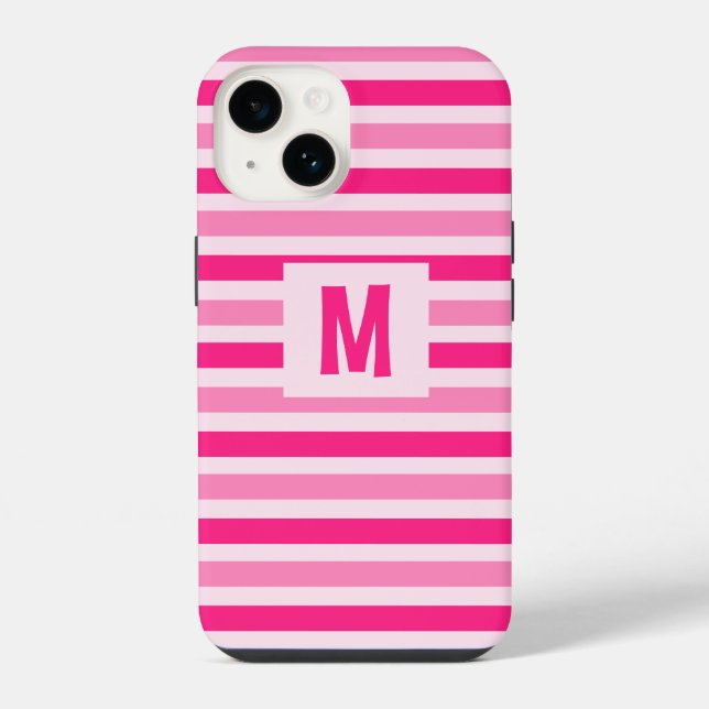 Cute Pink Striped Design Single Initial iPhone Case (Back)