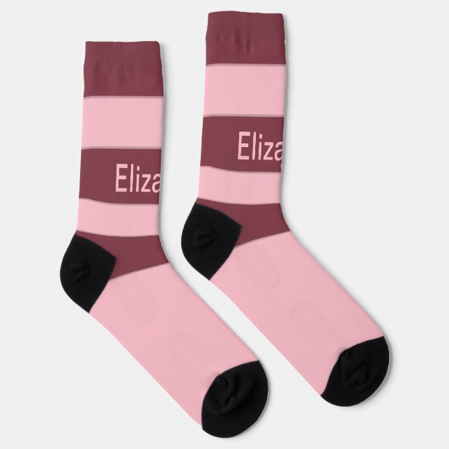 Cute Pink Striped Pattern Name Text Socks (Right)