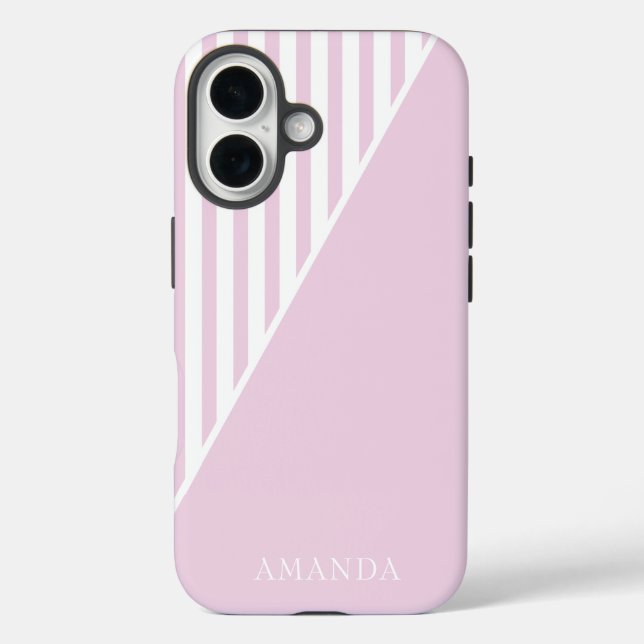 Cute Pink Striped Personalized Name Case-Mate iPhone Case (Back)