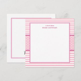 Cute Pink Striped | Preppy Polka Dot Border Memo Card