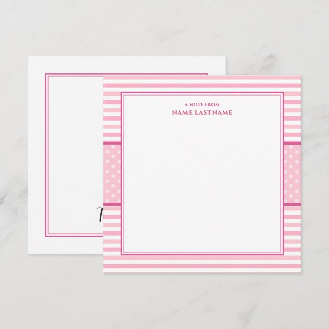 Cute Pink Striped | Preppy Polka Dot Border Memo Card (Front/Back)