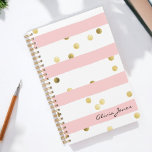 Cute Pink Stripes Gold Polka Dots with Name Planner<br><div class="desc">A fun pattern for girls with horizontal pink and white stripes with golden dots scattered about makes this a cute choice in planners. A text template along the lower part of the design spells out your name or other desired text. Simply personalise the sample text as you wish for a...</div>