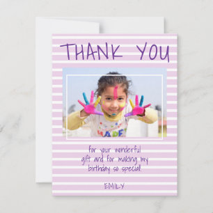 Cute Pink Stripes Kids Photo Birthday Thank you