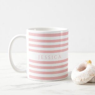Cute Pink Stripes Pattern Name Coffee Mug