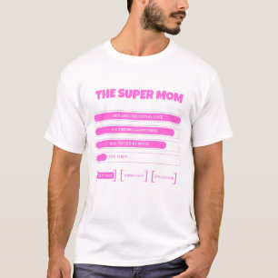 Cute Pink Super Mom Stats T-Shirt - Aesthetic Moth