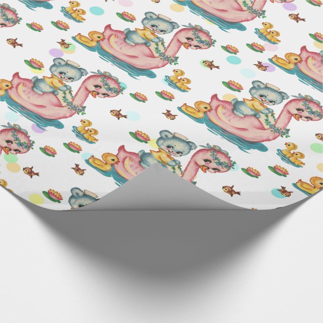 Cute Pink Swan and Blue Bear Wrapping Paper (Corner)