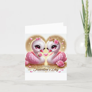 Cute Pink Swan Folded Valentine's Day Card