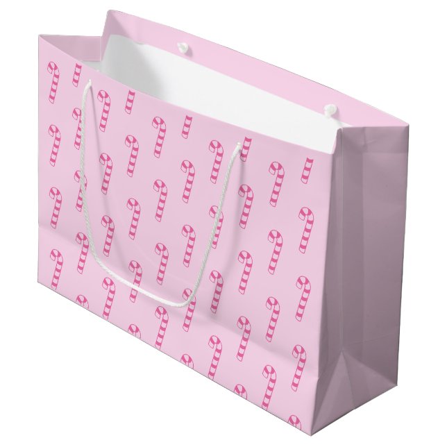 Cute Pink Sweet Candy Canes Large Gift Bag (Front Angled)