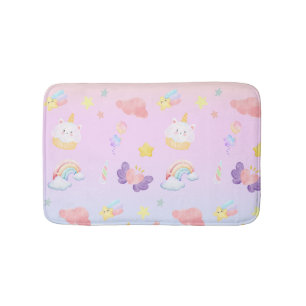 Cute pink sweet cupcake unicorn rainbow Pattern Bath Mat