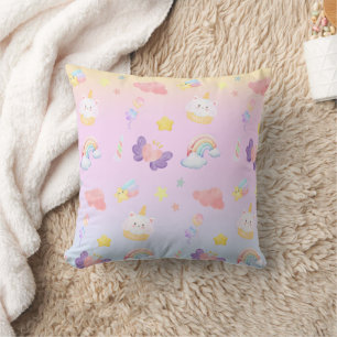 Cute pink sweet cupcake unicorn rainbow Pattern Cushion