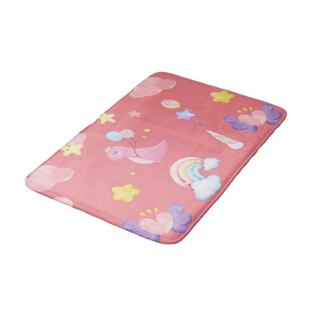 Cute pink sweet dinosaur rainbow balloon Pattern  Bath Mat (Angled)