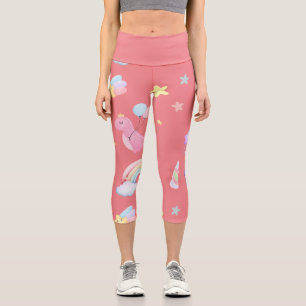 Cute pink sweet dinosaur rainbow balloon Pattern Capri Leggings