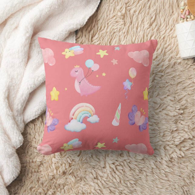 Cute pink sweet dinosaur rainbow balloon Pattern  Cushion (Blanket)