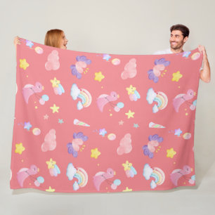 Cute pink sweet dinosaur rainbow balloon Pattern  Fleece Blanket