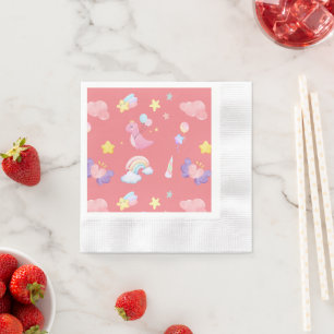 Cute pink sweet dinosaur rainbow balloon Pattern Napkin