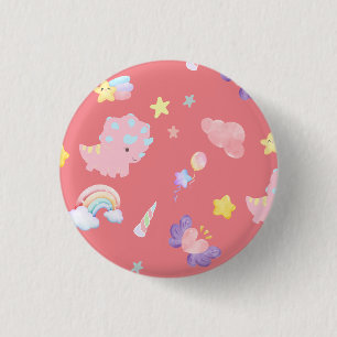 Cute pink sweet dinosaur rainbow pastel Pattern 3 Cm Round Badge