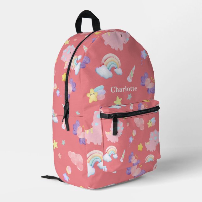 Cute pink sweet dinosaur rainbow pastel Pattern Printed Backpack (Back Corner Left)